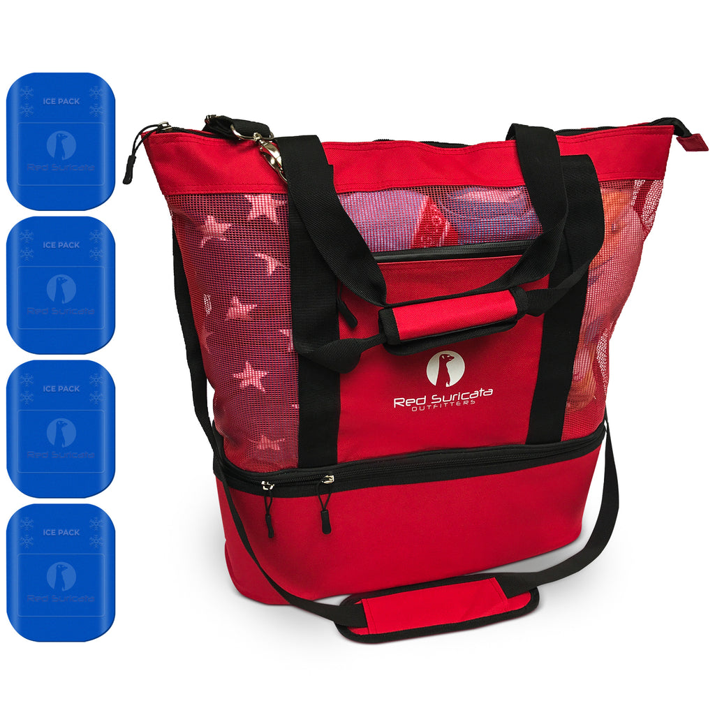 Red Suricata Red Combo Mesh Beach Bag Tote & Cooler including 4 ice packs-Bag-Red Suricata