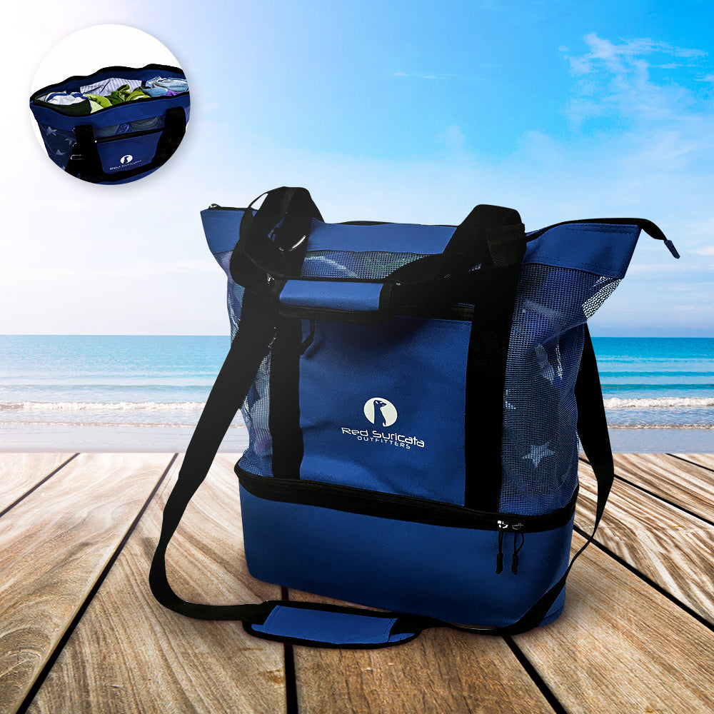 Red Suricata Blue Combo Mesh Beach Bag Tote & Cooler including 4 ice packs-Bag-Red Suricata