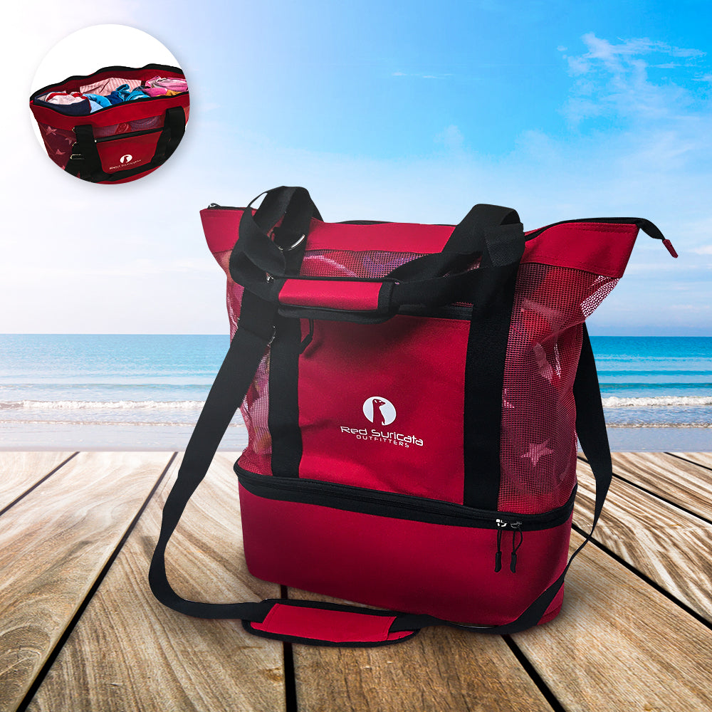 Red Suricata Red Combo Mesh Beach Bag Tote & Cooler including 4 ice packs-Bag-Red Suricata