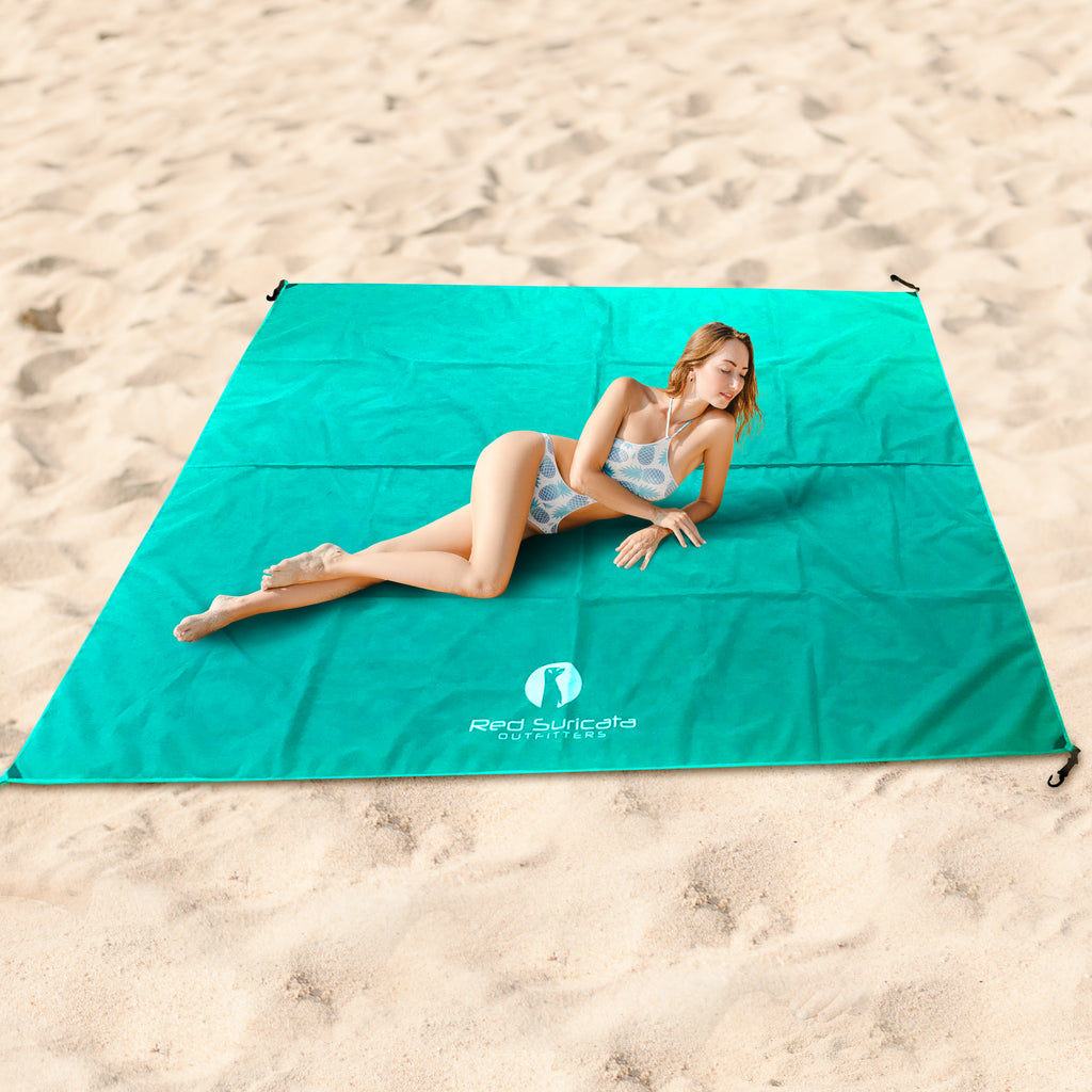 Red Suricata Turquoise Sand Free Beach Mat Blanket – Compatible with T