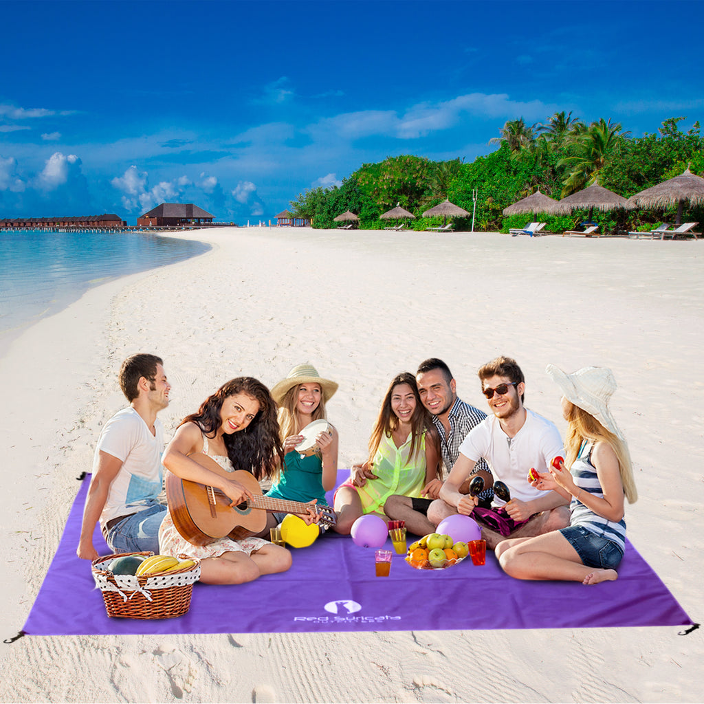 Red Suricata Purple Sand Free Beach Mat Blanket – Compatible with Purple Beach Sun Shade Canopy-Red Suricata