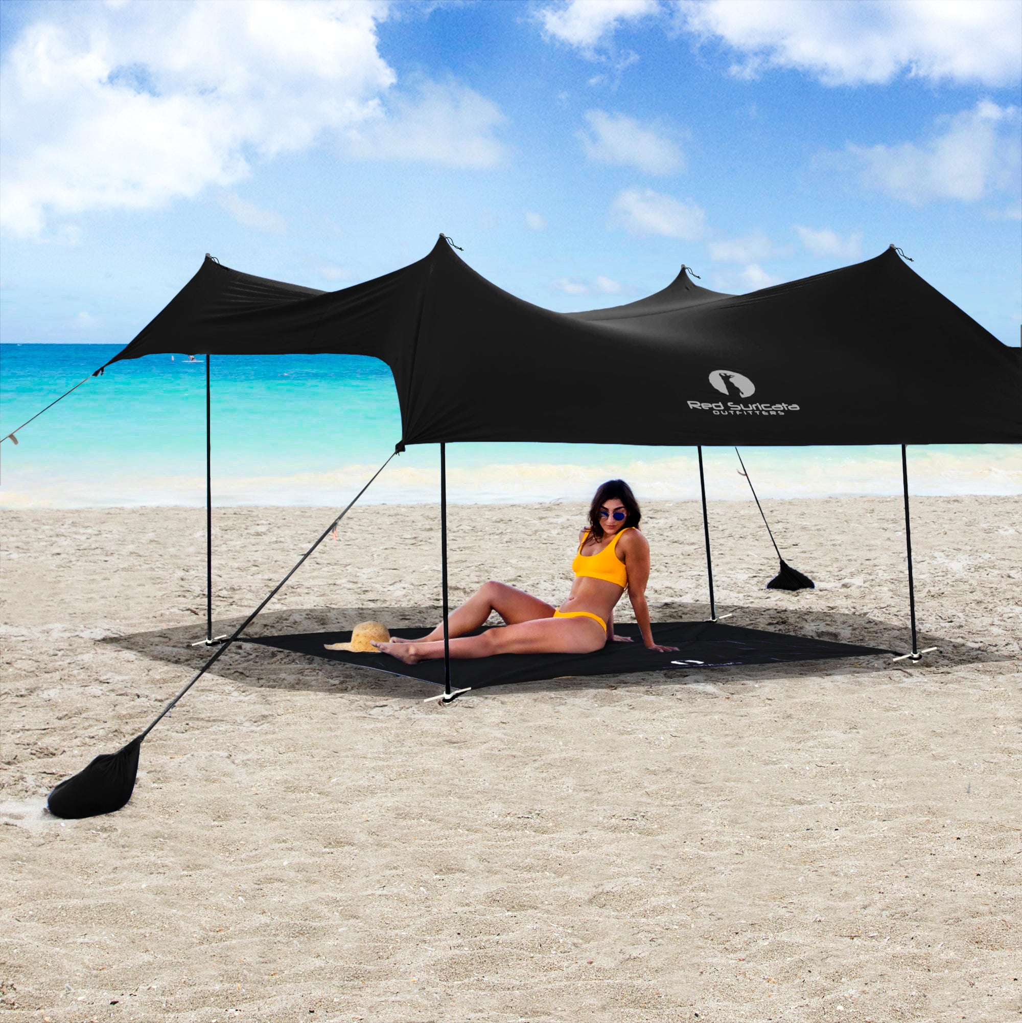 Red Suricata Black Sand Free Beach Mat Blanket – Compatible with Black Beach Sun Shade Canopy-Red Suricata