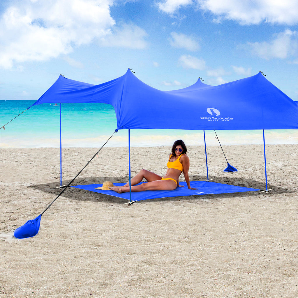 Red Suricata Blue Sand Free Beach Mat Blanket – Compatible with Blue Beach Sun Shade Canopy-Red Suricata