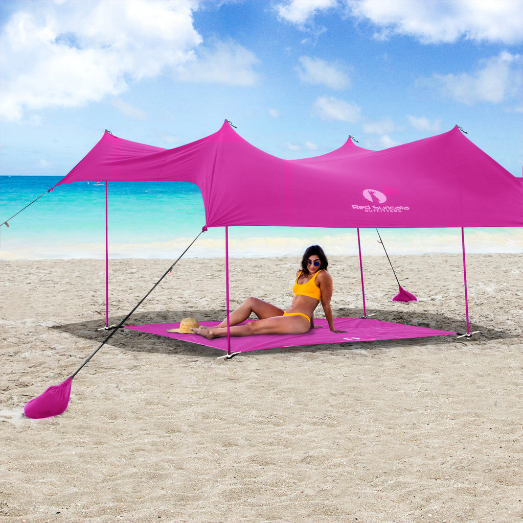 Red Suricata Pink Sand Free Beach Mat Blanket – Compatible with Pink Beach Sun Shade Canopy-Red Suricata