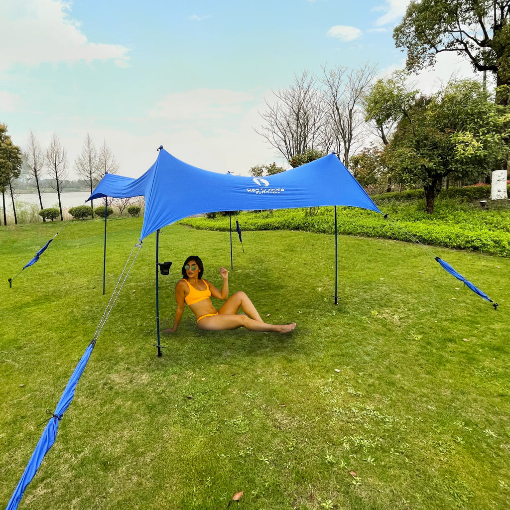 SUN NINJA Up Beach Tent Sun Shelter UPF50+ with Sand Shovel, Ground Pegs  and Stability Poles, Outdoor Shade