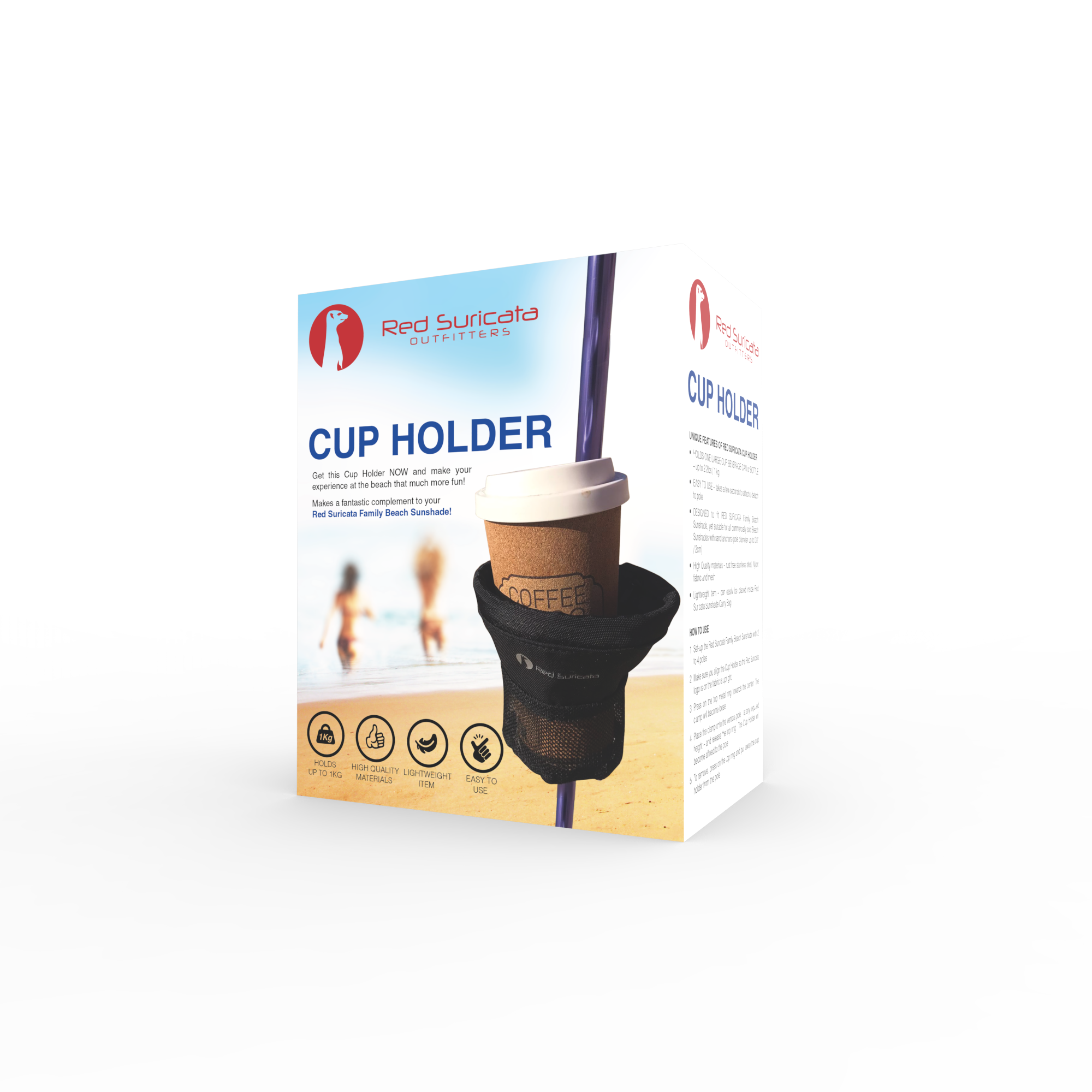 Red Suricata Beverage Holder – Holds one cup, can or bottle - for Family Beach Sun Shade-Accessories-Red Suricata