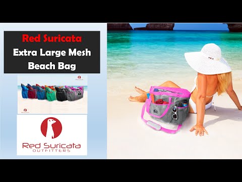 Red Suricata XL Mesh Beach Bag Tote -  Turquoise Green & Orange