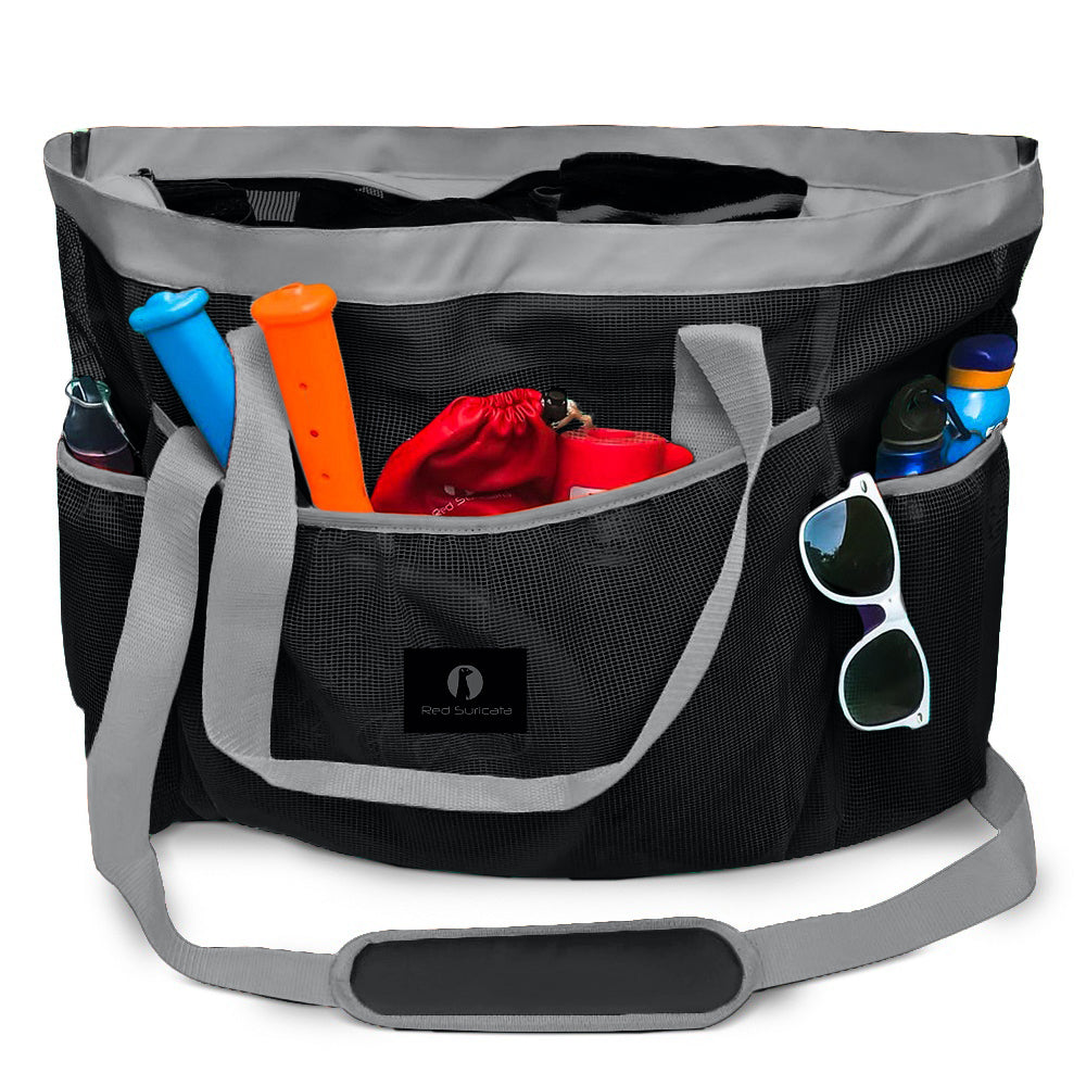 Red Suricata XL Mesh Beach Bag Tote - Black & Grey-Bag-Red Suricata