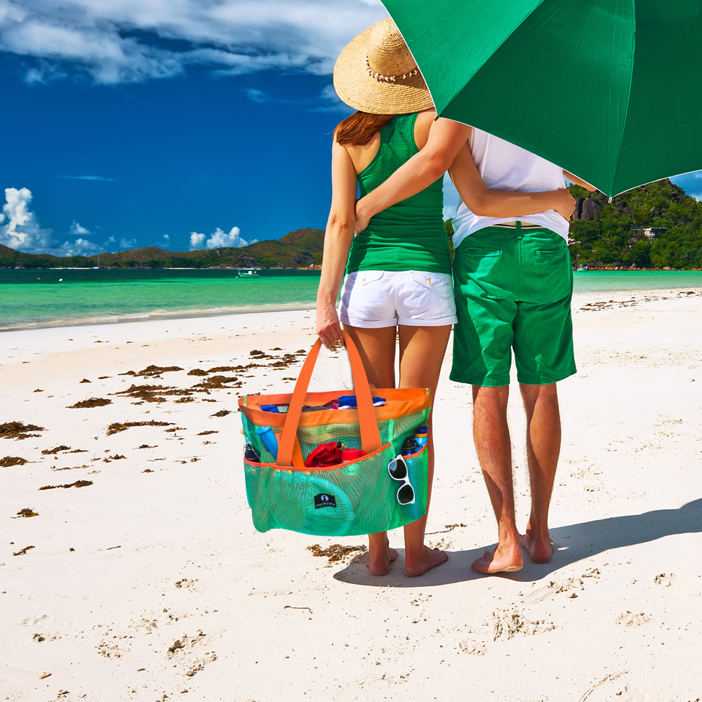Red Suricata XL Mesh Beach Bag Tote - Turquoise Green & Orange-Bag-Red Suricata